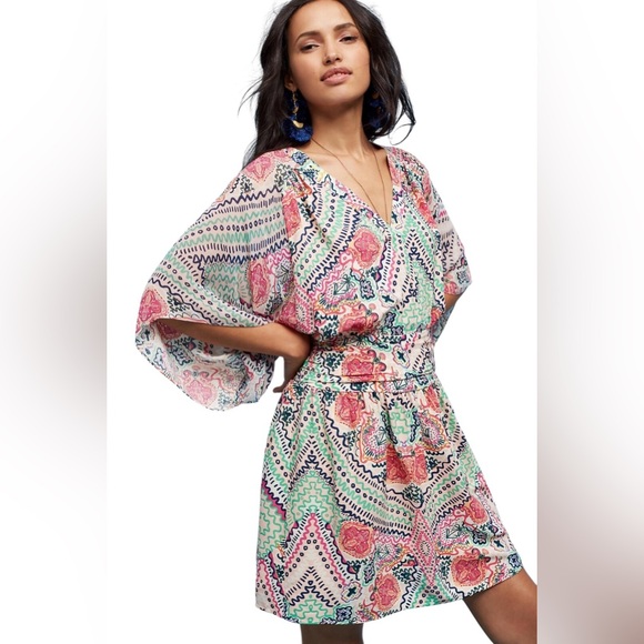 Maeve Dresses & Skirts - Maeve Floral Geo Print Mini Dress in Pink, Green & Blue